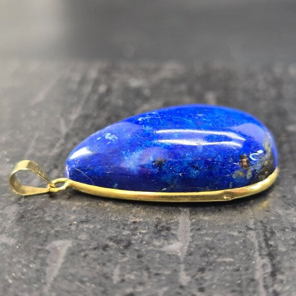 Large Lapis Lazuli Teardrop Gemstone Pendant With 14k Yellow Gold Bail Hs131 - Picture 14 of 16